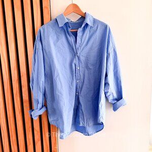 Women's Oversized 90s Style Blue Button Up 100% Cotton by Miss Love (M)